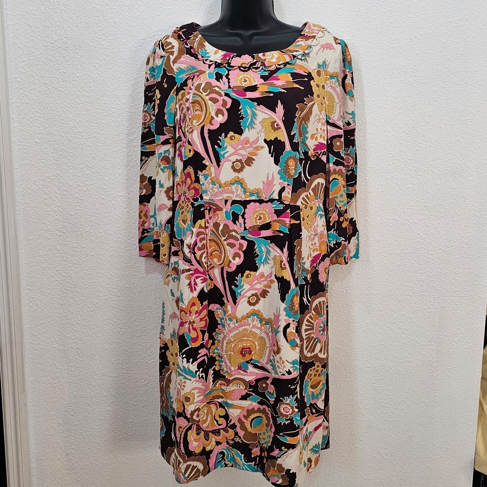 Boden 3/4 Sleeve All Over Floral Print Knee Length Dress Women's Size 8